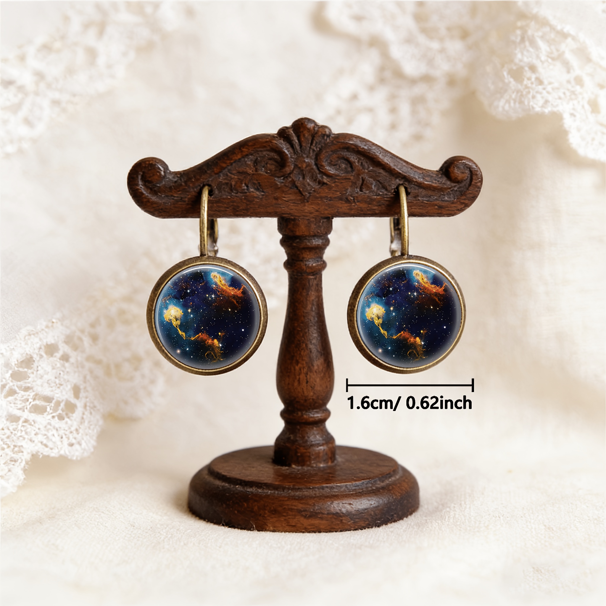 2pcs Cyan Round Classical Earrings with Nebula Design